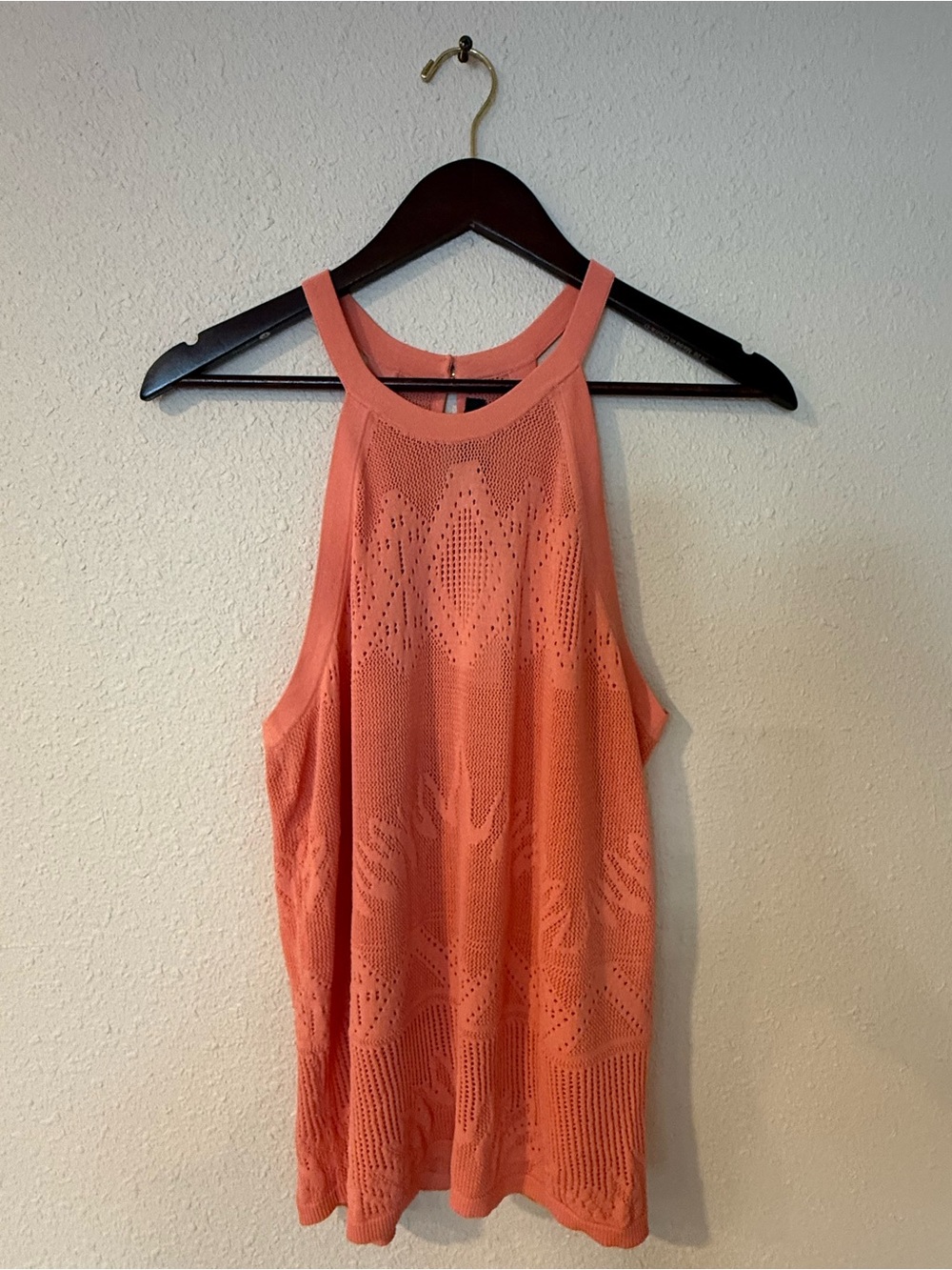 White House Black Market Coral Pointelle Knit Halter Top NWT Size M